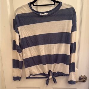 Cloud Chaser Blue and White Tie Front Long Sleeve T-Shirt